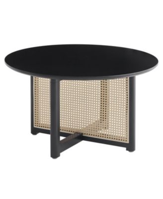 Mid-Century Bohemian Coffee Table 31.5" Round with PE Cane Stand