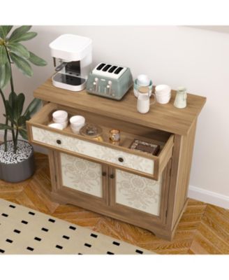 Rustic Carved Floral Accent Cabinet