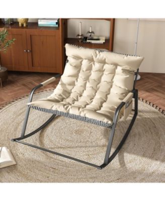Rocking Chair with Storage, Cushions, Armrests - Indoor/Outdoor (Off White