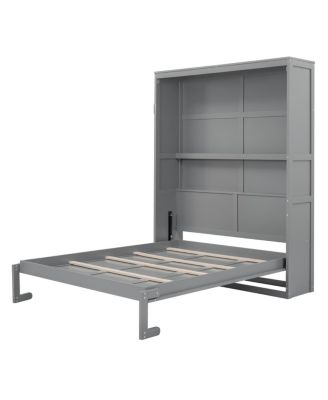  Queen Size Murphy Bed Wall Bed with Shelves, Gray