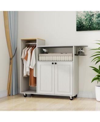 Ironing Cart with Rolling Board, Multipurpose Cabinet with Wheels & Shelf