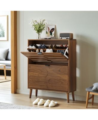 Medieval Modern Independent Shoe Cabinet, Walnut Shoe Storage Cabinet, Fence Shoe Cabinet