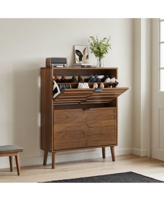 Medieval Modern Independent Shoe Cabinet, Walnut Shoe Storage Cabinet, Fence Shoe Cabinet