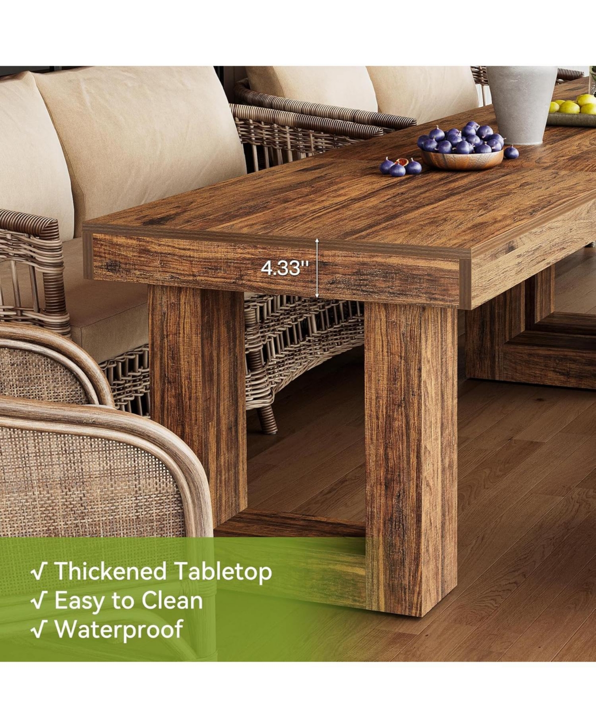 Tribesigns 86.6 Inches Extra Long Dining Table, Rectangular Wooden Dinner Table for 2-6 People, Farmhouse Home Furniture with Sturdy Legs