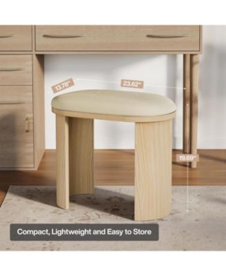 23.6-Inch Vanity Stool Chair, Ottoman Stool Foot Rest for Couch with Cushion and Wooden Frame, Small Entryway Bench, Beige