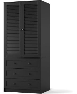 Garvee Armoire Wardrobe Closet with Drawers, 69.5" Wooden Wardrobe Cabinet with Hanging Rod, 2 Doors Clothing Storage Cabinet for Bedroom