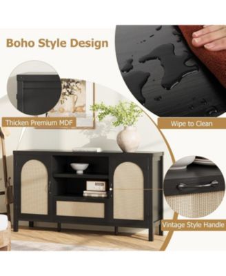 47.2" Buffet Cabinet with Storage, Farmhouse Kitchen Sideboard with Drawer, Rattan Coffee Bar Cabinet for Living Room