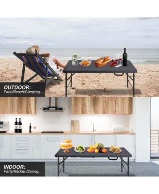 Folding Table 4FT, Heavy Duty Portable Plastic Folding Table with Handle, Anti-Slip Feet, Waterproof, Easy to Clean, Adjustable Height