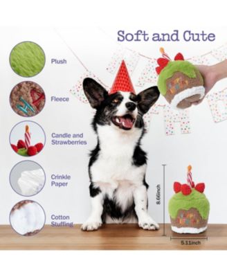 Matcha Strawberry Birthday Cake Dog Toy,  Plush Toy with Removable Birthday Song Player,  Interactive Dog Toy, Perfect Birthday Gift for Dogs