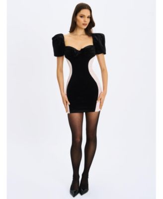 Women's Nova Black Contoured Sweetheart Puff Sleeve Mini Dress