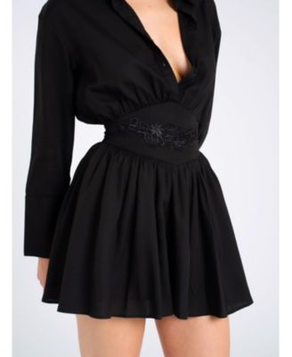 Women's Jamila Black Shirt Mini Dress with Embroidered Waist Detail