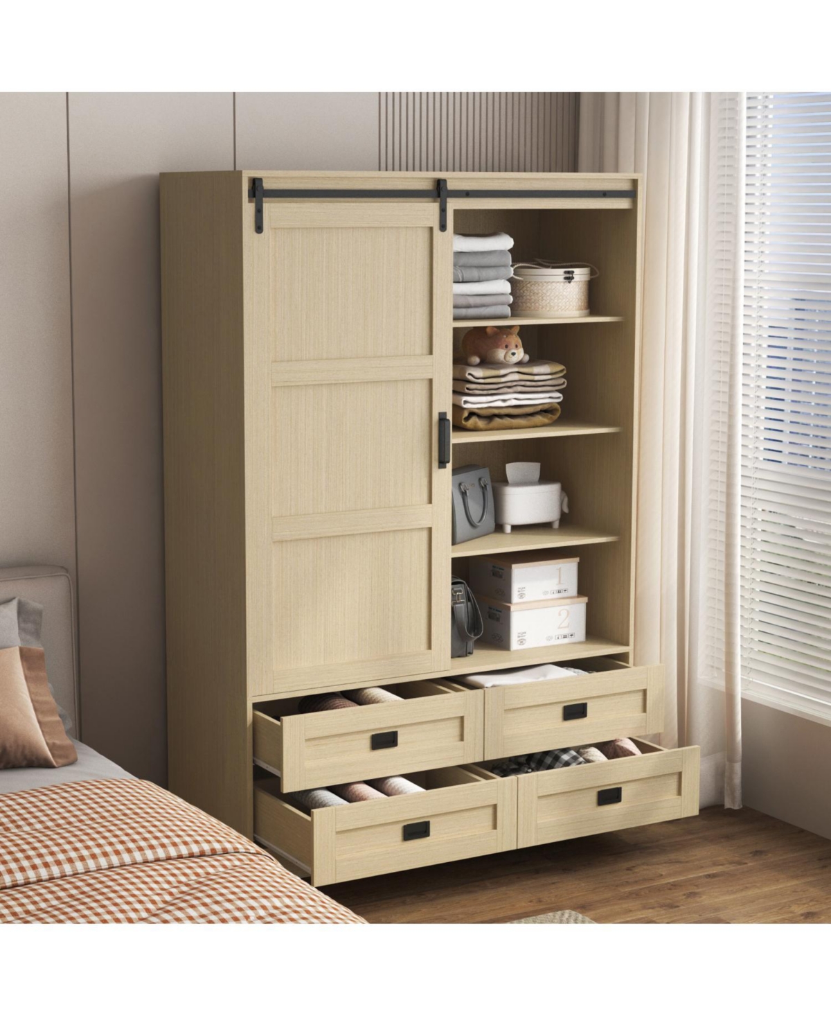 Streamdale Furniture Tall Bedroom Armoire Wardrobe Closet with Barn Door & Shelves