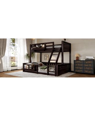 Streamdale Twin XL over Queen Bunk Bed with Ladder, Guardrails, Pegboard & Bookshelf, Espresso