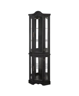 Lighted Oak Curio Cabinet with Tempered Glass Doors & Shelves - Black