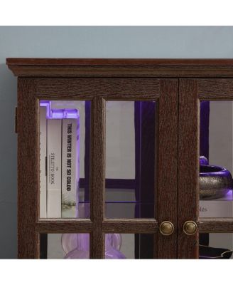  LED Curio Display Cabinet with Glass Doors & Adjustable Shelves - CHERRY