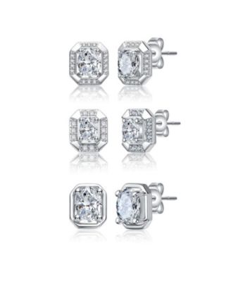 Timeless White Gold Plated CZ Octagonal 3-Piece Set Earrings
