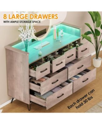 Modern 8 Drawer Dresser with LED Lights and Charging Station
