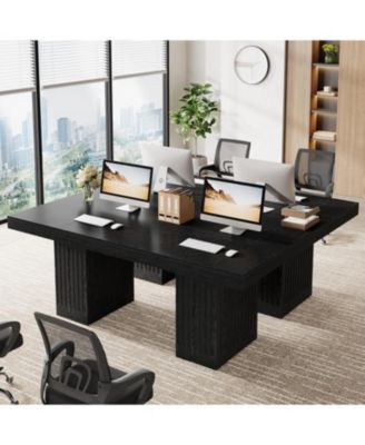 63 Inch Executive Desk, Modern Office Computer Desk with Heavy Duty Double Pedestal, Large Study Writing Table Business Furniture