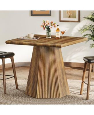 Square Dining Table for 4, 31.5-Inch Farmhouse Kitchen Table with Sturdy Pedestal Base for Kitchen & Dining Room & Living Room