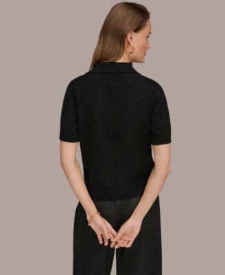 Women's Cotton Cashmere Polo Sweater with Elbow-Sleeve