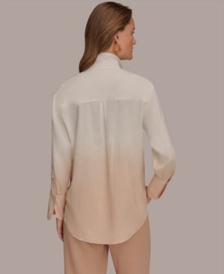 Women's Linen Dip Dye Long-Sleeve Button-Front Shirt