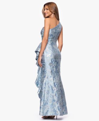 Women's Metallic Jacquard One-Shoulder Gown