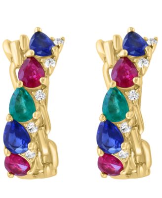 Multi-Gemstone (1-5/6 ct. t.w.) & Diamond (1/10 ct. t.w.) Earrings in 14k Yellow Gold