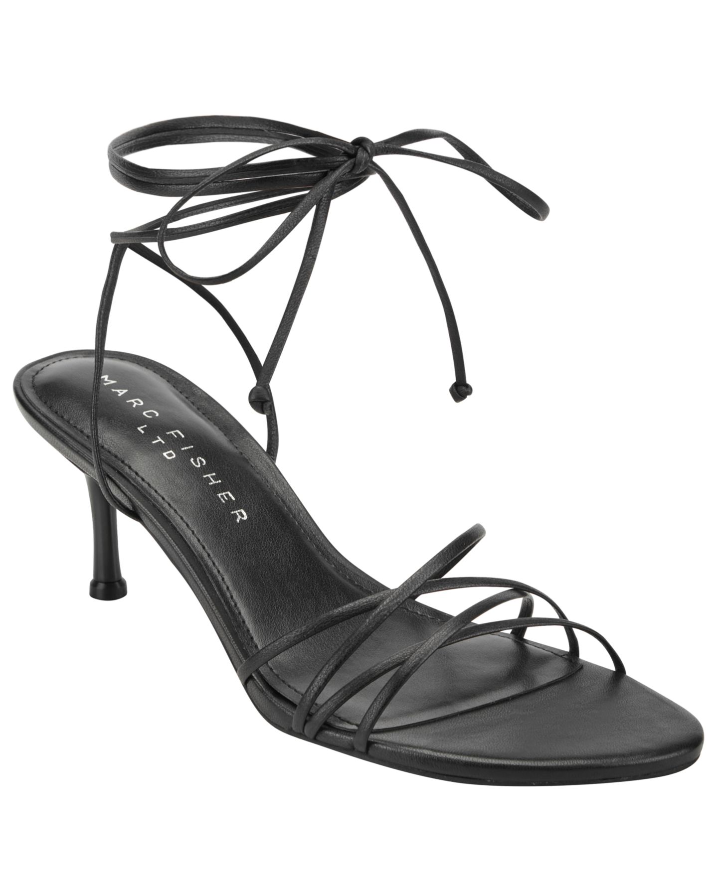 Женские сандалии Marc Fisher LTD Gineva Strappy Tie-Up Dress Sandals, цвет: Чёрный кожаный — фото 1