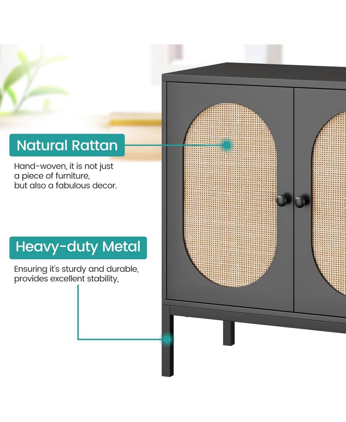 Gaomon Rattan Buffet Storage Cabinet with Adjustable Shelves Wooden Sideboard 2-Tier