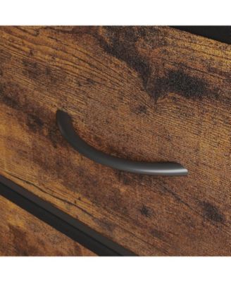 5 Drawer Dresser, Tall Dresser for Bedroom, Storage Organizer with Fabric Bins, Wood Top, Sturdy Steel Frame, Easy Pull Handle, Hallway