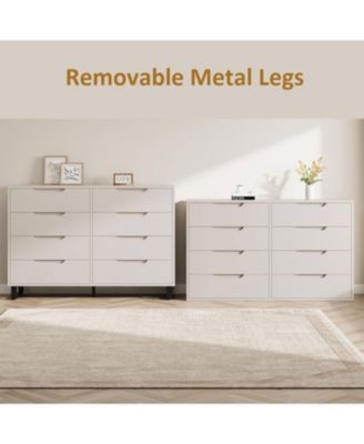 Farmhouse TV Stand with 8 Drawers Storage, Entertainment Center with Sturdy Metal Legs