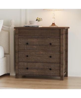 3 Drawer Dresser for Bedroom Nightstand, Wooden Chest of Drawers, Fluted End Table, Storage Organizer for Living Room, Hallway and Entryway