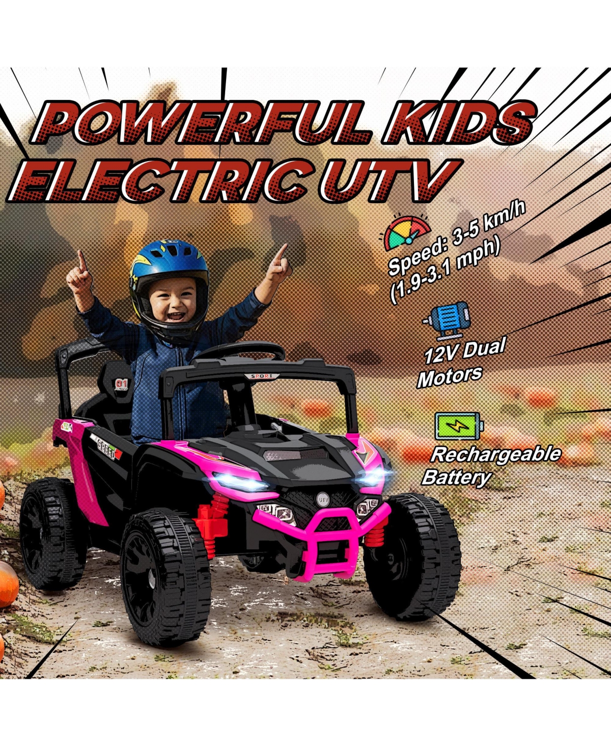 Qaba 12V Kids Ride On Truck with Dual Motors for 3-8 Boys Girls,