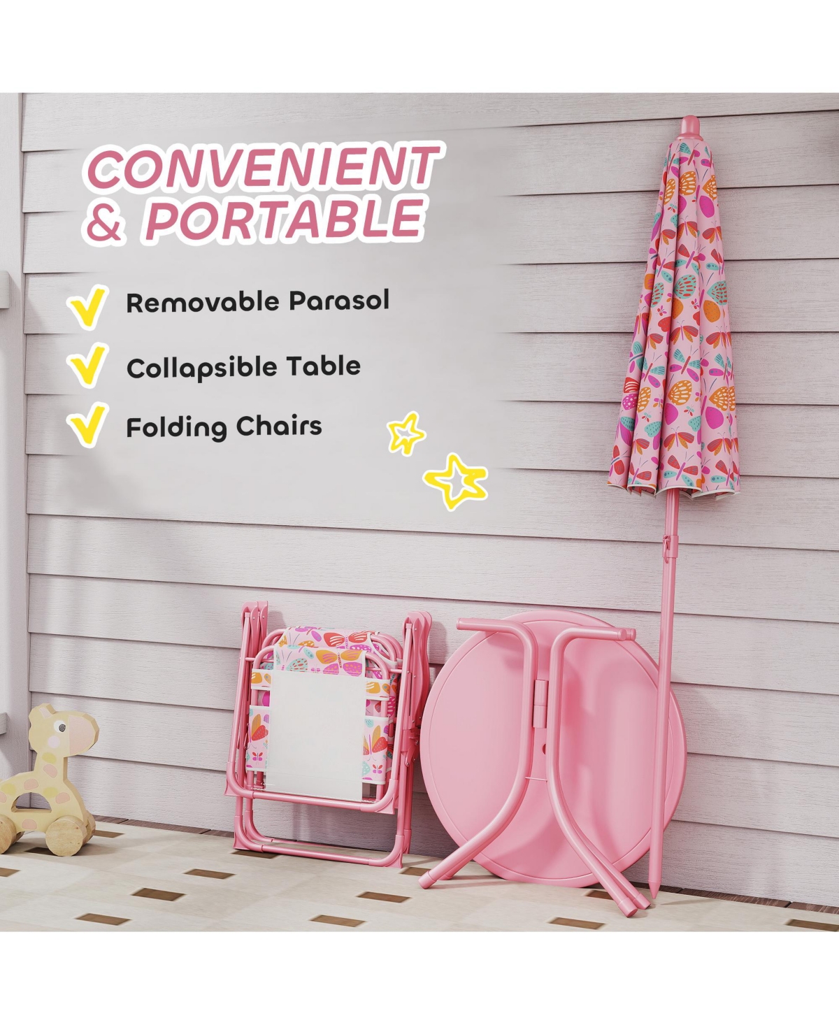 Qaba Kids Picnic Table and Chair Set, Outdoor Table with Foldable Chairs