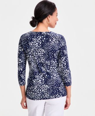 Women's Printed 3/4 Sleeve Scoop-Neck Jacquard Top