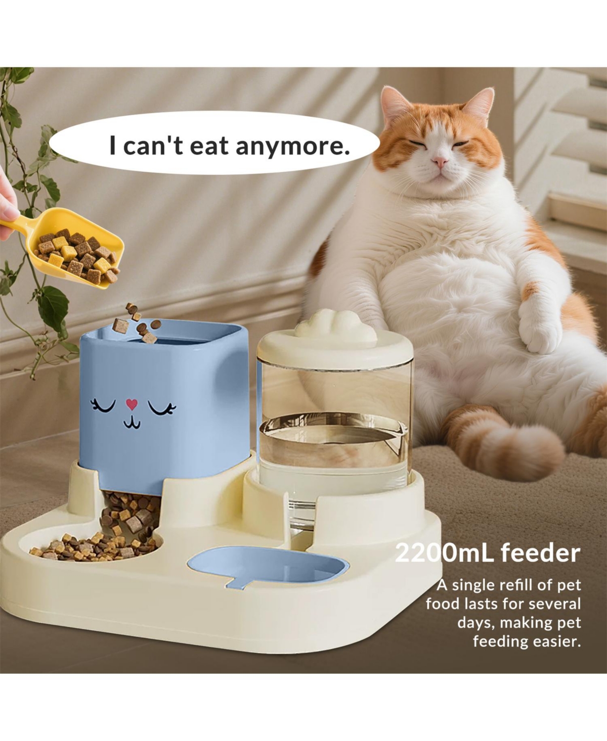 Aostirmotor Large Capacity Automatic Pet Feeder and Waterer, 2200ML Water &1800ML Food, Smart Timer
