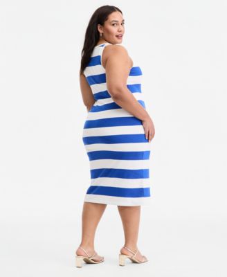 Trendy Plus Size Striped High-Neck Sleeveless Midi Dress