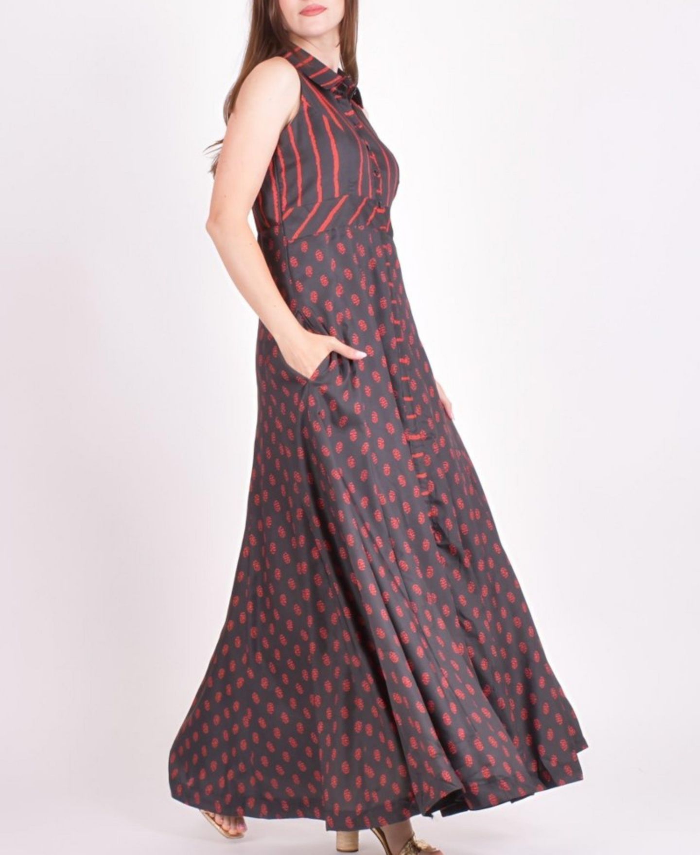 Женское платье RAAS Meher Slit Button Up Maxi, цвет: Серый — фото 3