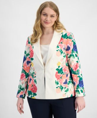 Plus Size Printed Faux Double-Breasted Blazer 