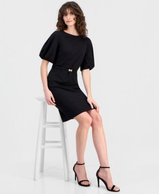 Women's Belted Puff-Sleeve Sheath Dress