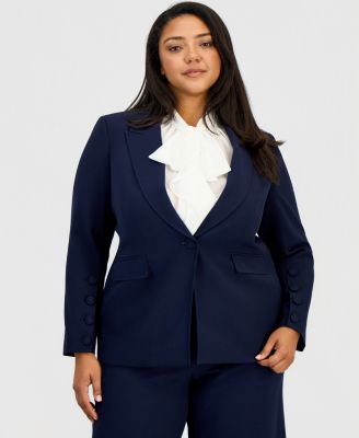 Plus Size Peak Lapel One-Button Blazer