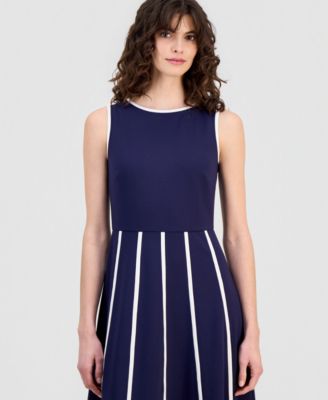 Women's Contrast-Trim Sleeveless Fit & Flare Dress