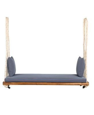 Patio Wooden Swing Chair, Hanging Porch Swing Bench with Cushion&Pillows, 10.8Ft Hemp Ropes for Garden,Backyard,Lawn