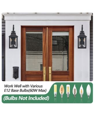 23"(H) 2-Pack Outdoor Wall Lantern Light – Vintage Black Metal Sconce with Clear Seeded Glass for Porch, Patio, and Garden (Bulb Not Included