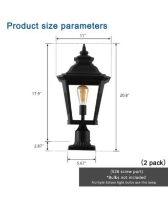 21"(H) 2-Pack Outdoor Post Lantern Light – Vintage Black Metal & Clear Glass Pillar Lamp for Garden, Gate, Driveway, and Pathway Lighting