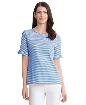 Women's Ruffle Elbow Sleeve Crew Neck Top