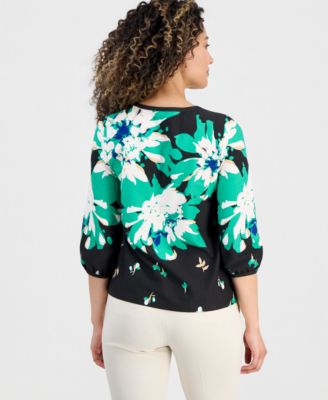 Petite Printed Puffed 3/4-Sleeve Top