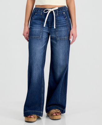 Juniors' Lightweight Tie-Waist Wide-Leg Jeans