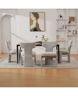  Modern Chenille Dining Chairs Set of 4, Armless Curved Back Accent Chairs, White/Black