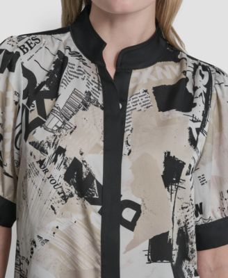 Women's Newspaper-Print Woven Blouse